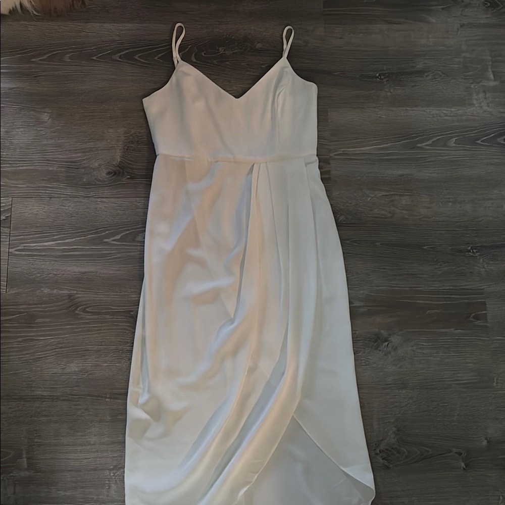 Lulu's White Asymmetrical Ruched Midi Dress